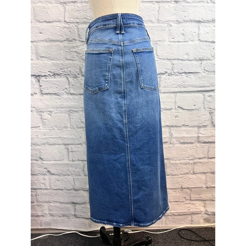 Good American Denim Skirt Womens 10 Blue Excellent Slit Front Midi GSFMS014